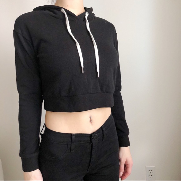 black cropped hoodie h&m